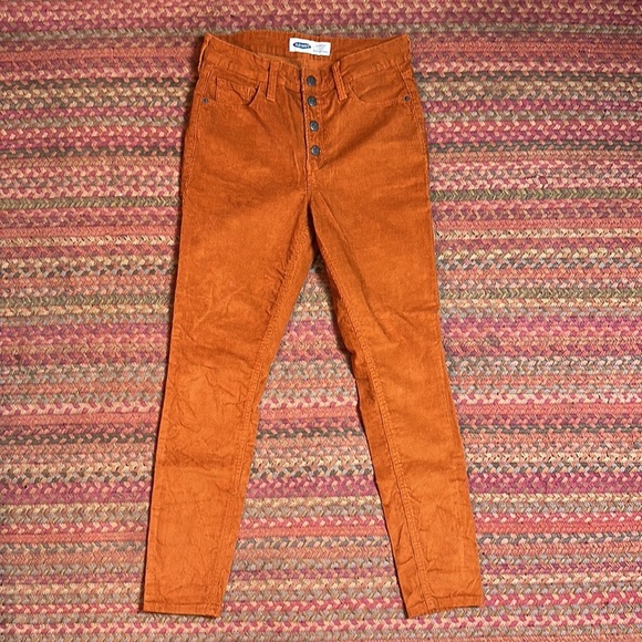 OLD NAVY ORANGE CORDUROY ROCKSTAR SUPER SKINNY HIGH RISE JEANS - Picture 1 of 6